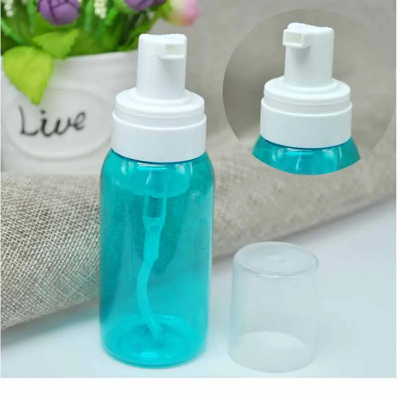 Refillable Empty 100ml Blue Plastic Press Bottle for Cleansing Foam