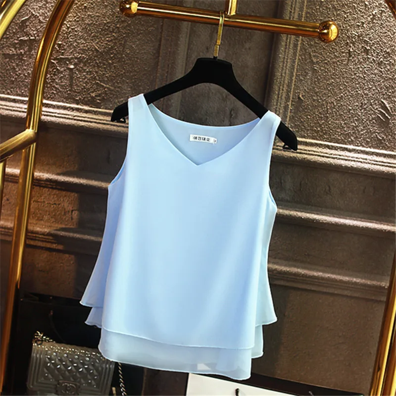 2020 Fashion Brand Women's blouse Tops Summer sleeveless Chiffon shirt Solid V-neck Casual blouse Plus Size 5XL Loose Female Top