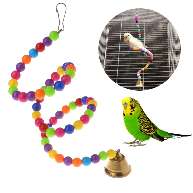 

Parrot Toys Spiral Swing Stand Holder Birds Creative Bell Colorful Beads Ladder hook can be hang on the top of cages