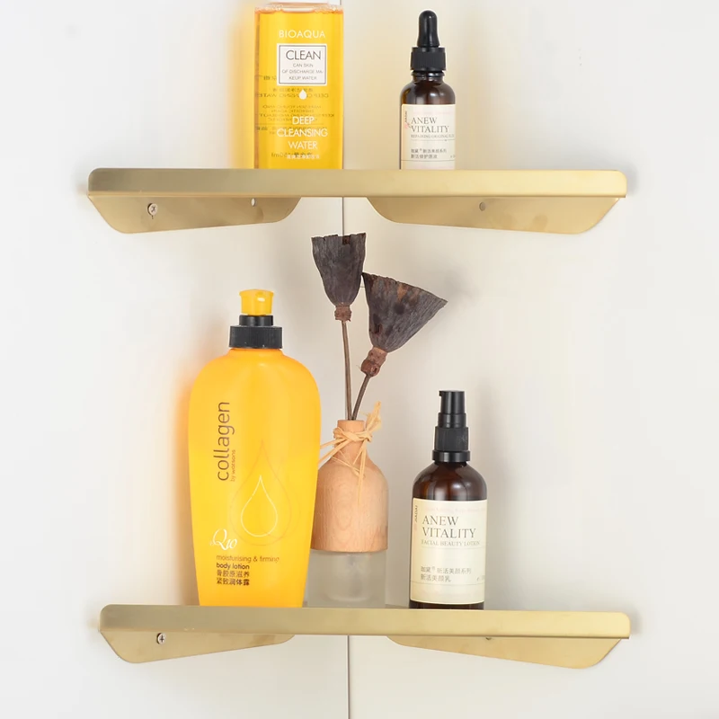Bathroom Shelf Organizer Brushed Gold Stainless Steel Bathroom Shelves Wall Shelf Shower Storage Shampoo Rack WC Corner Basket