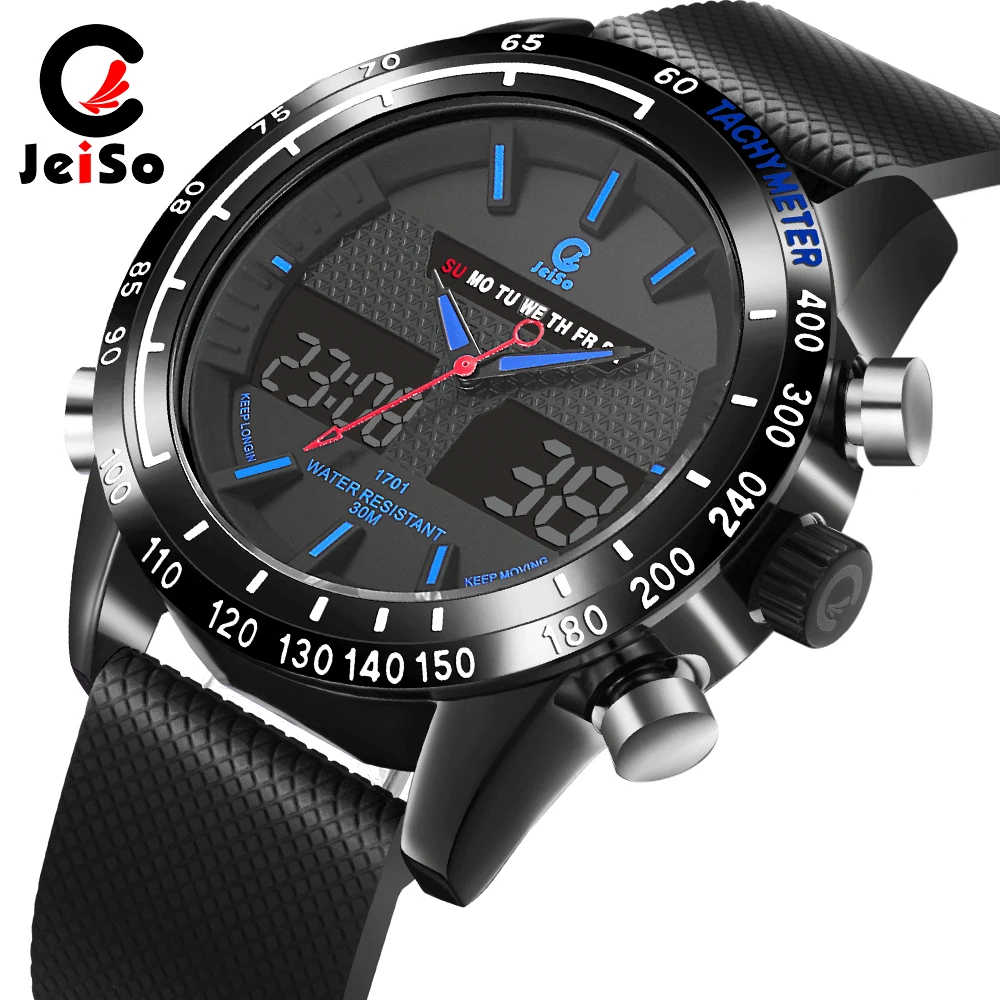 

JeiSo Brand Quality Dual Display LED Digital Sports Watches for Men Outdoor Army Hodinky Waterproof Date Week Alarm Male Clock