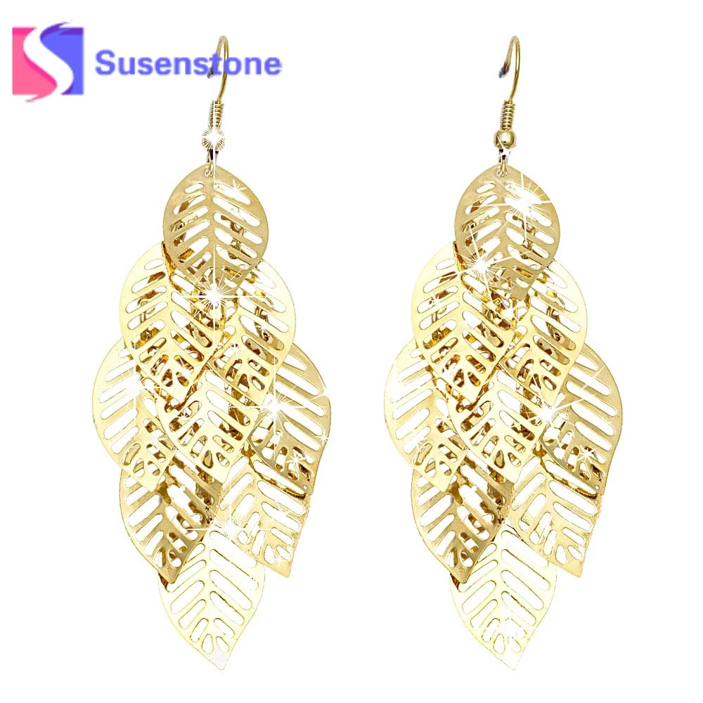 

2018 New Design Vintage Retro Bohemian Tassel Leaf Earrings Drop Dangle Earring Elegant Fashion Jewelry Gold Color Free Shipping