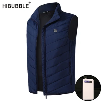 

Winter Vest Men Power Bank Electric Heating Waist coat Thermal Warm Clothing Feather Fashion Heated Jacket Plus Size Men Vest