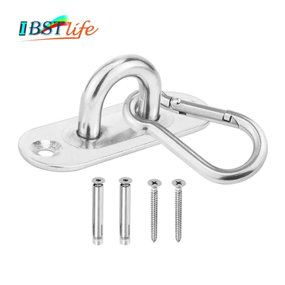 

High Quality Stainless Steel 304 Oblong Eye Pad Anchor Mount with Carabiner Pad Eye Plates 800 Pound working weight