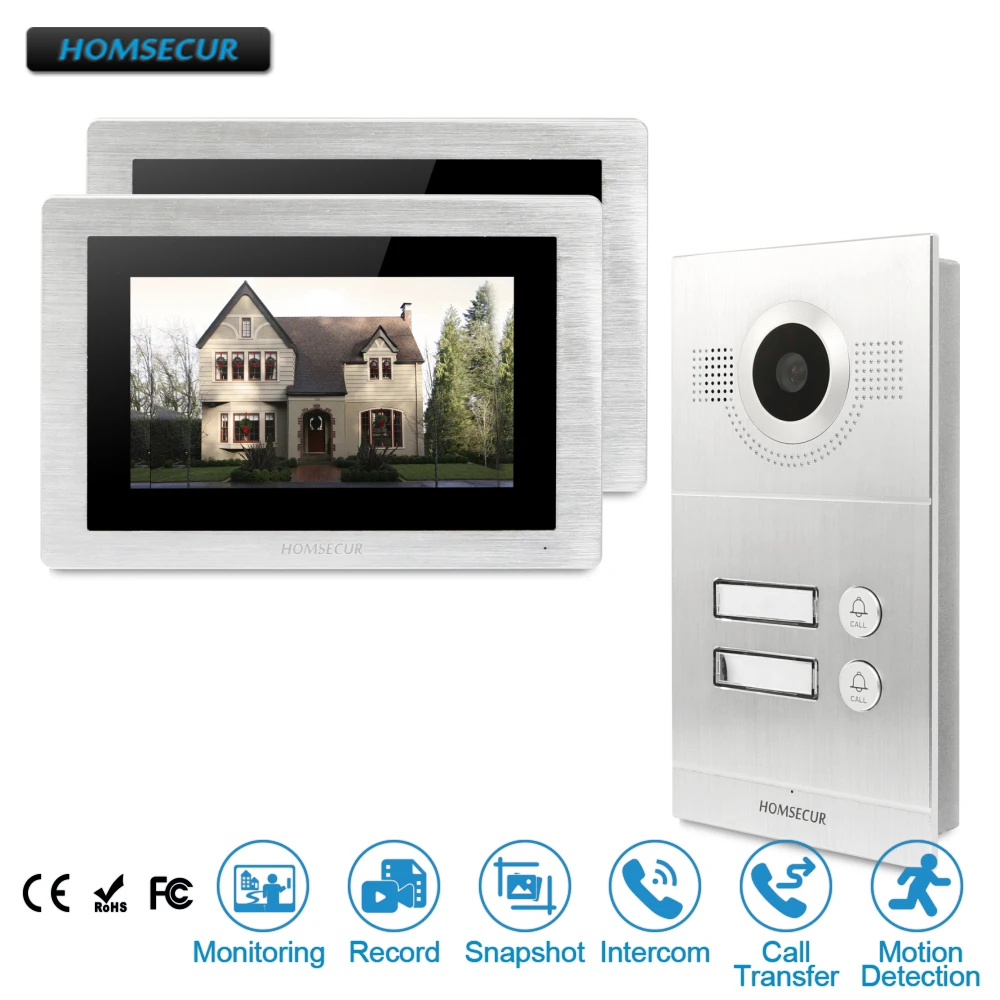 HOMSECUR Video Door Phone Intercom System with Motion Detection for House/Flat BC121-2S+BM714-S