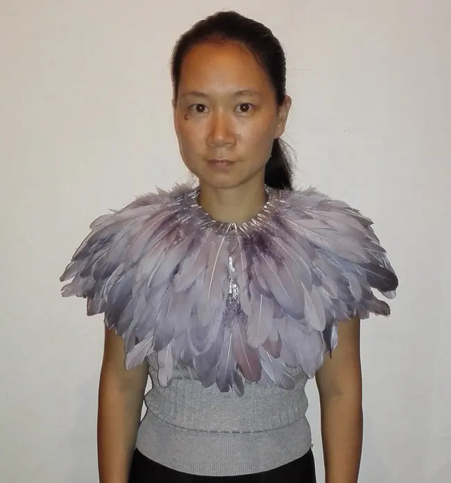 

3-layer GRAY goose feather capelet, # FC15028