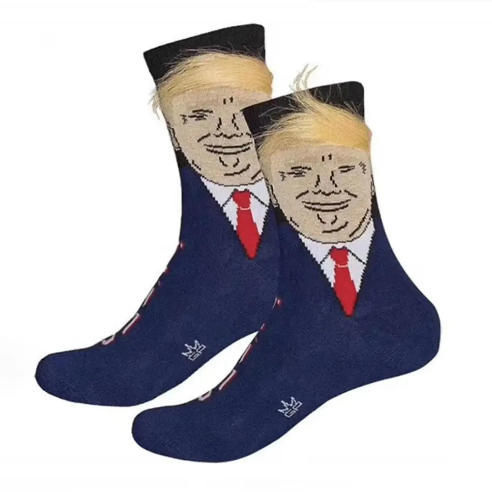 

1 Pair President Donald Trump Socks with 3D Fake Hair Crew Socks Couple Socks Funny Gift 2019 Dropshipping