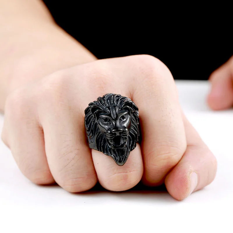 

Lots Men's Fashion Stainless Steel Jewelry Cool Animal Lion Head Ring Punk Personality product for man BR8-234 US Size