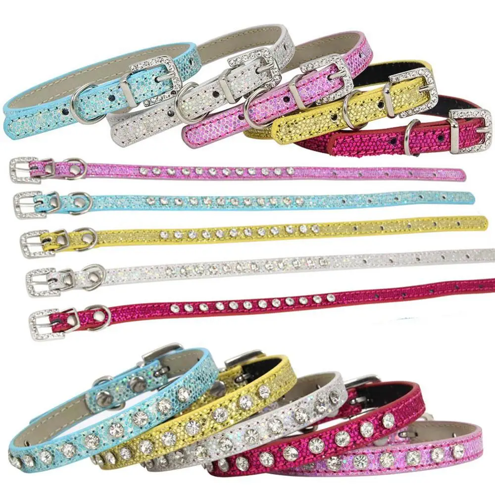

New Creative Flash Big Bright Fabric Cat Collar Rhinestones Decorative Buckle European American Style Cat Puppy Necklace