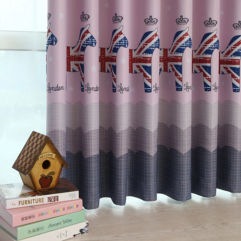 Horse Printed Cartoon PurpleBlue Blackout Curtains for Living Room Short Curtains for Kids Window Curtains for the Bedroom (3)