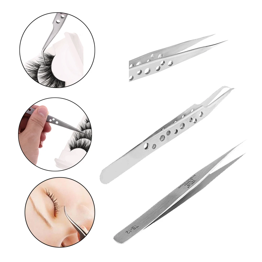 1PC Professional Stainless Steel Anti-Static False Eyelashes Grafting Tweezer Eye Lashes Extension Clip Woman Beauty Makeup Tool