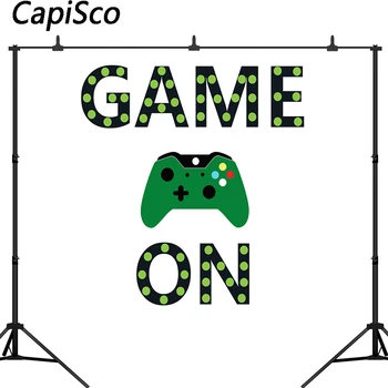 

Capisco Vinyl Game Happy Birthday Party Background Photography Game on Green Joypad Booth Backdrop Photo Studio