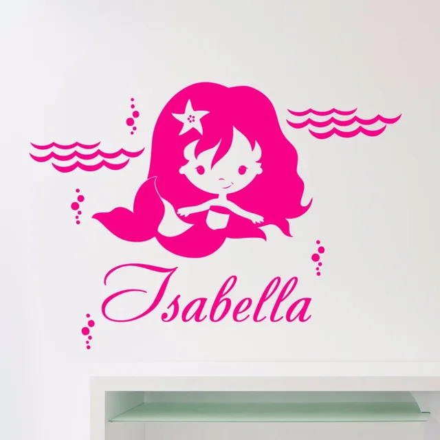Personalized Mermaid Wall Decal Vinyl Sticker Custom Nursery Personalized Mermaid Wall Decal Vinyl Sticker Custom Nursery Art Mural For Kids Room Waterproof Cute