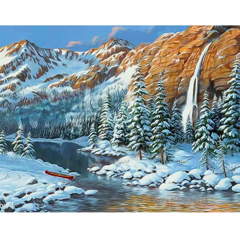 

DIY Framed Snow Landscape DIY Oil Painting By Numbers Canvas Painting For Wedding Decoration Home Decor Drop Shipping RA3292