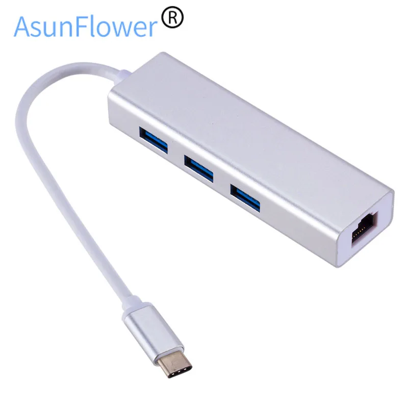 

USB 3.1 Hub For MacBook Pro Type C To Gigabit Ethernet Lan RJ45 Adapter Thunderbolt 3 For ChromeBook USB 3.0 Splitter Converter