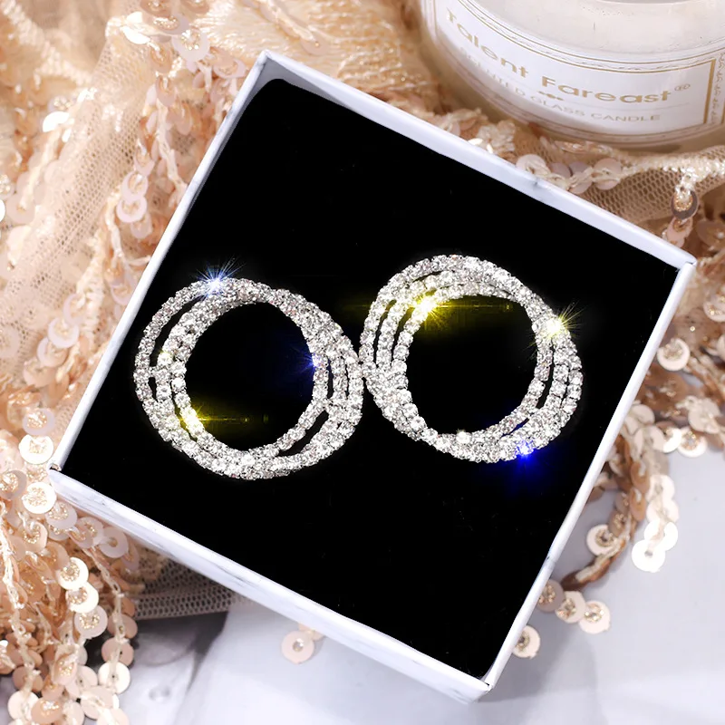 

FFWFF New Design Fashion Jewelry Spring Style Round Full Crystal Stud Earrings Wedding Party Earrings for Girls Woman Earing