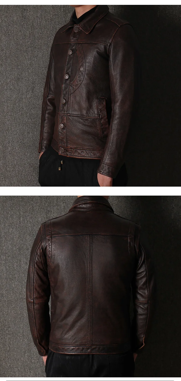 YR!Free shipping.Wholesales.Brand vintage casual style leather jacket man.brown genuine cow leather coat.slim biker jackets genuine leather genuine fur coats & jackets