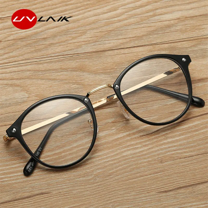 

UVLAIK Metal Round Glasses Frame Women Flat mirror Transparent Optical Eyeglasses Frames Men Full frame Clear Lens Glasses
