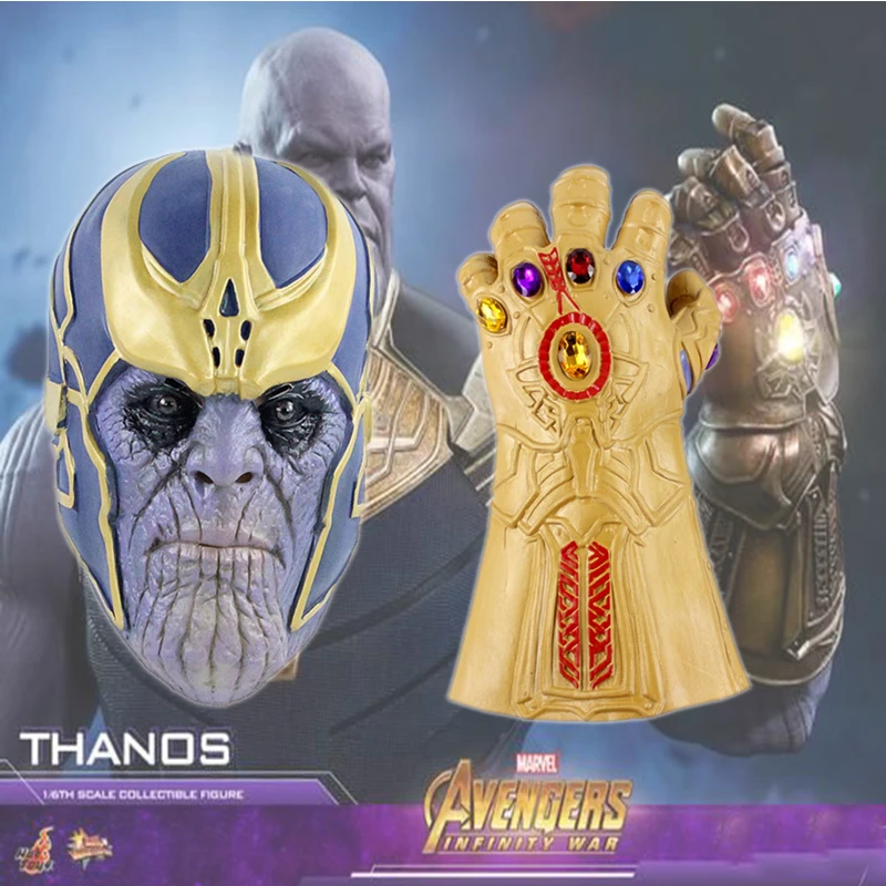 

Thanos Mask Infinity Gauntlet Avengers Infinity War Gloves Cosplay Superhero Avengers Latex Glove Halloween Party Props Deluxe