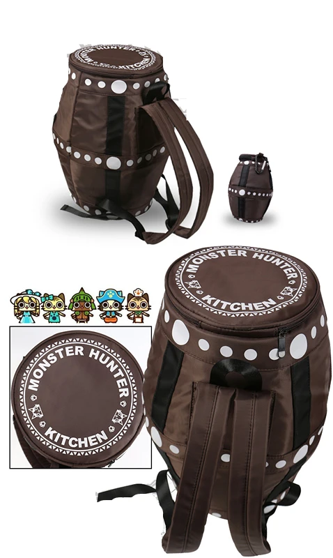 Cosplay&Ware [6]Anime Game Monster Hunter Cosplay Ailu Cat Explosion Barrel Backpack Teenager Student Nylon Zipper Drum Knapsack -Cosplay&Ware anime Shop