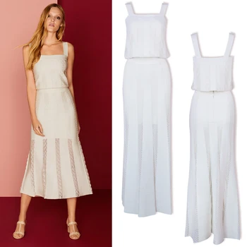 

2018 Spaghetti Strap two piece ivory white Sleeveless Mid-Calf Elegant Celebrity evening party Bandage Vestidos bodycon dresses