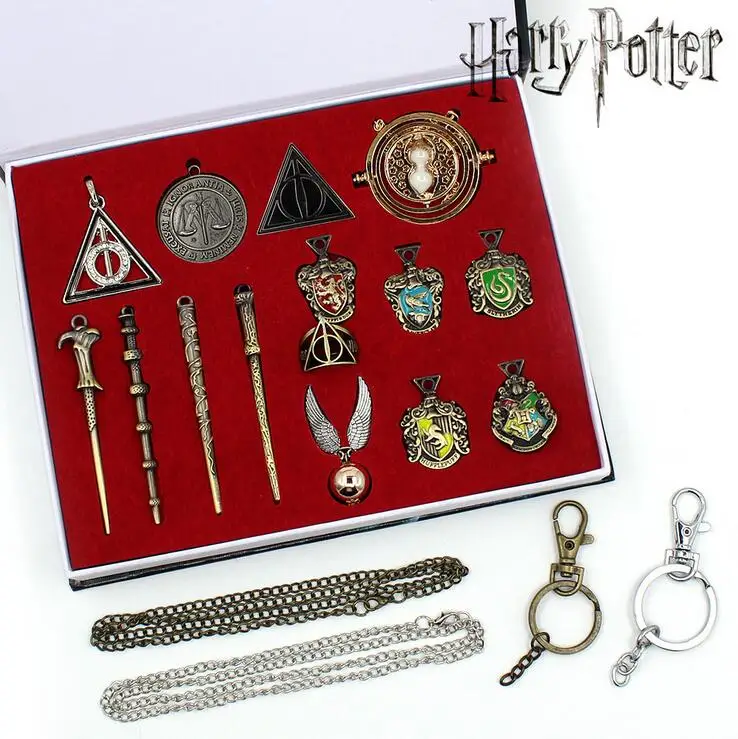 Косплей металлический костюм Гарри Поттера Волдеморт волшебные палочки волшебный Гарри школьный значок набор Квиддич время-тюрна брошь