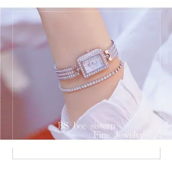 

New Hot Chain Watch High-End Linked List Custom Women's Table Rectangular Full Rhinestone Female Table