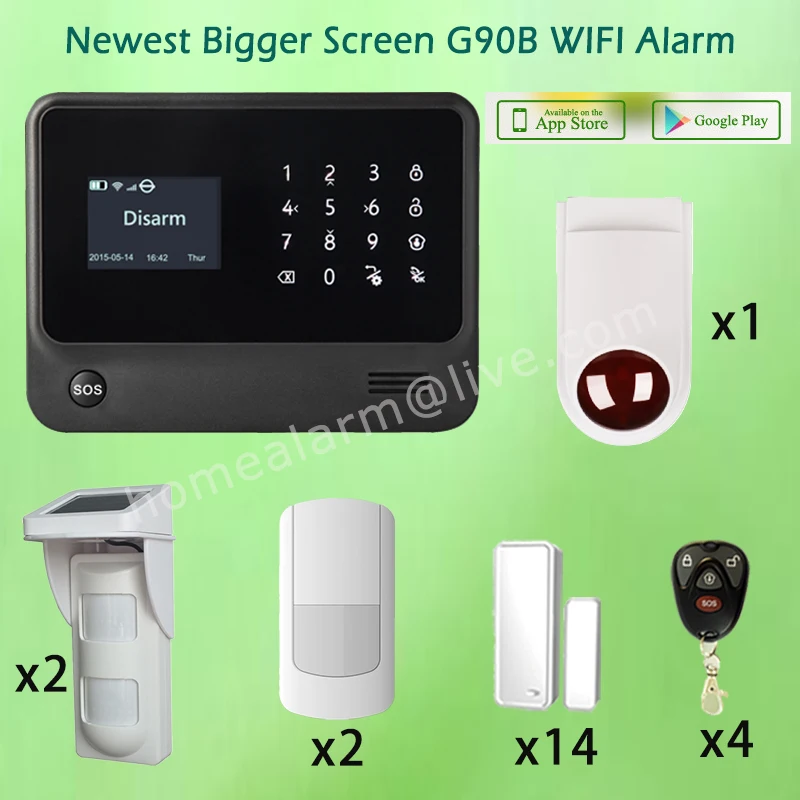 Customerized House Alarm Security System WIFI GSM Alarm G90B with Solar Outdoor Waterproof Pet