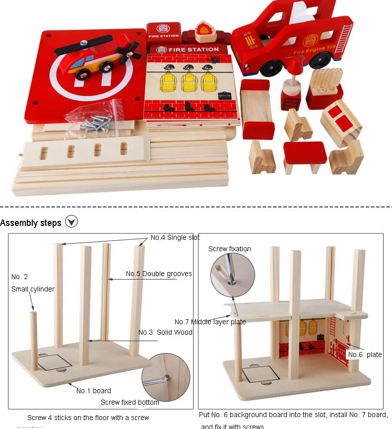 Детская деревянная игрушка Моделирование DIY полицейский участок пожарная станция ролевые игры игрушка
