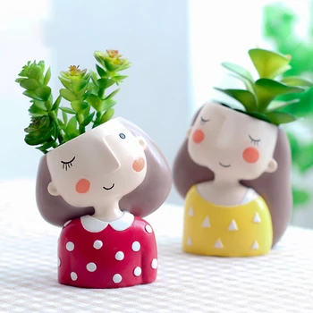 

1pc Cute Girl Design Flower Planter Pot Resin Succulent Plant Pot Fairy Garden Desktop Flowerpot