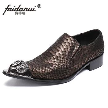 

Plus Size Luxury Pointed Toe Slip on Man Alligator Loafers British Genuine Leather Wedding Party Men's Metal Tipped Shoes SL202