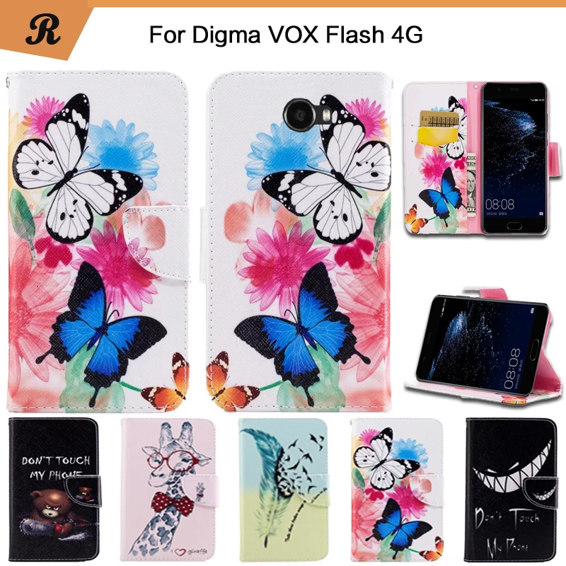 

Painted Wallet Flip Case For Digma VOX Flash 4G PU leather Card Slot Stand bag High Quality Cover fundas with Strap