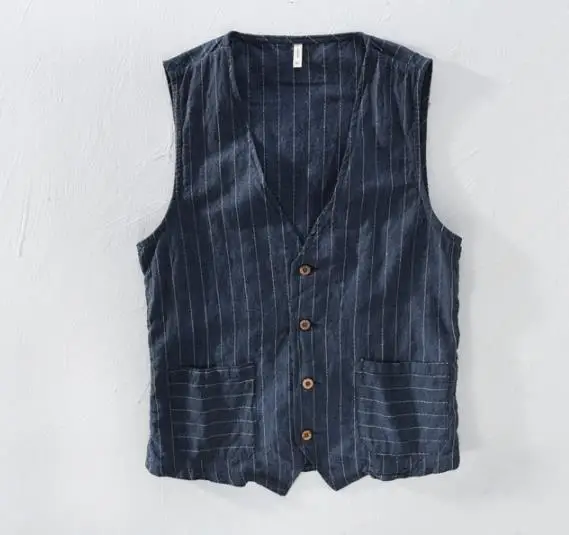 

Men Vest Linen Striped Summer Coats Men's Stripe Vests Slim Jacket Mens Sleeveless XXXL Thin Boys Male Clothing Tops Waistcoat