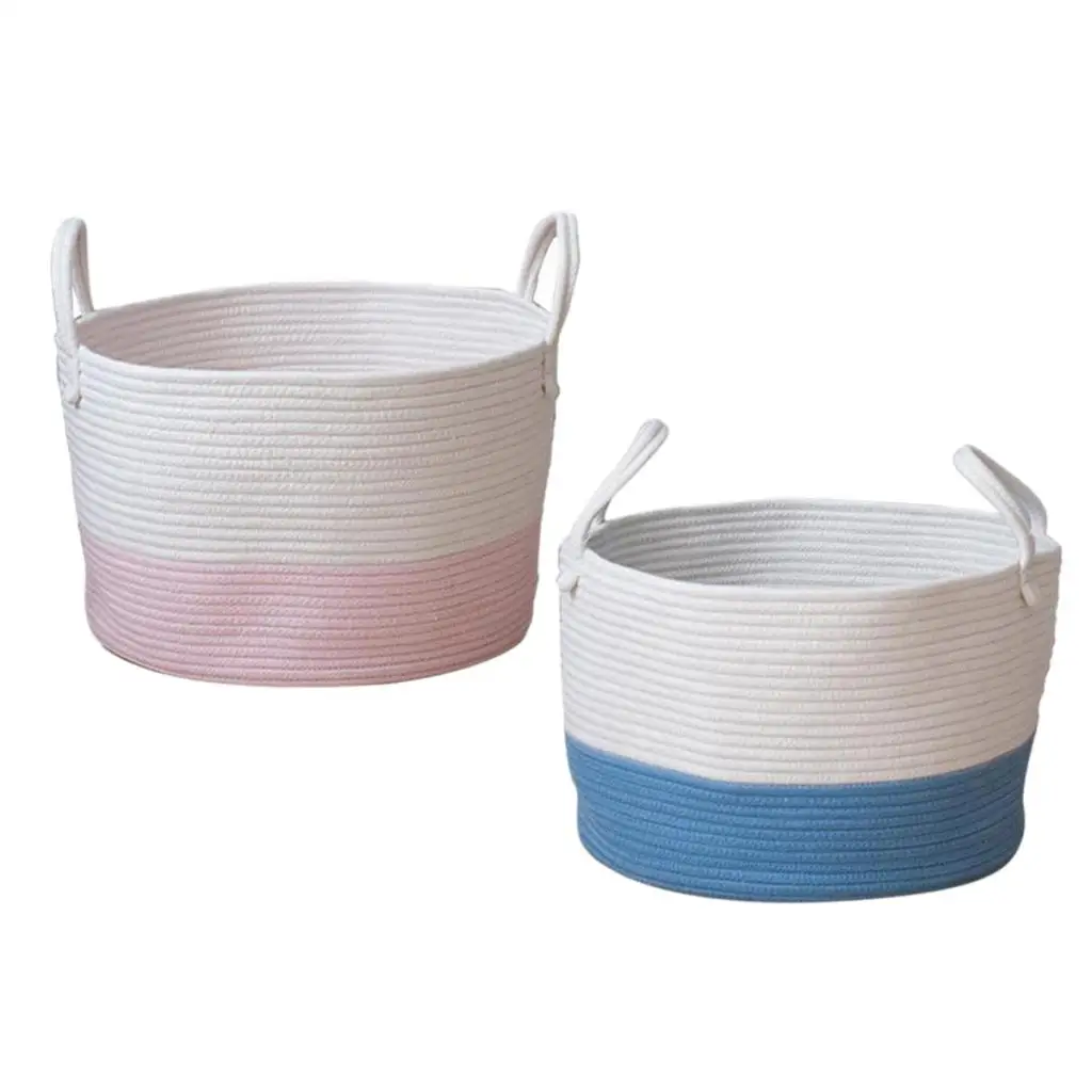 2pcs Nordic Style Cotton Storage Laundry Basket Baby Kids Room Decor Basket with Handle