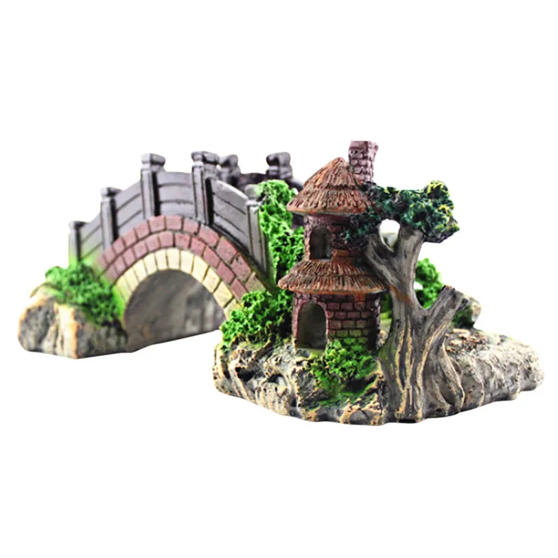 Mountain View Aquarium Rockery Hiding Cave Tree Fish Tank Ornament Decoration Creative Underwater Bridge Landscape noMC7 (7)