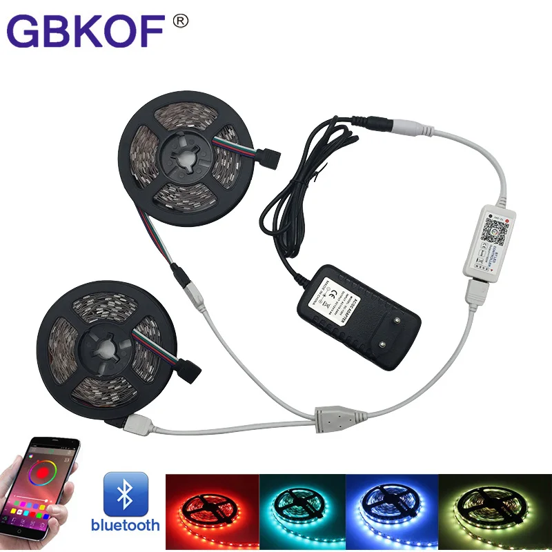 cheap 10M 5M RGB LED Strip Light SMD 5050 Flexible Ribbon IP65 Waterproof led Tape Bluetooth Remote Control DC 12V Power Adapter kit