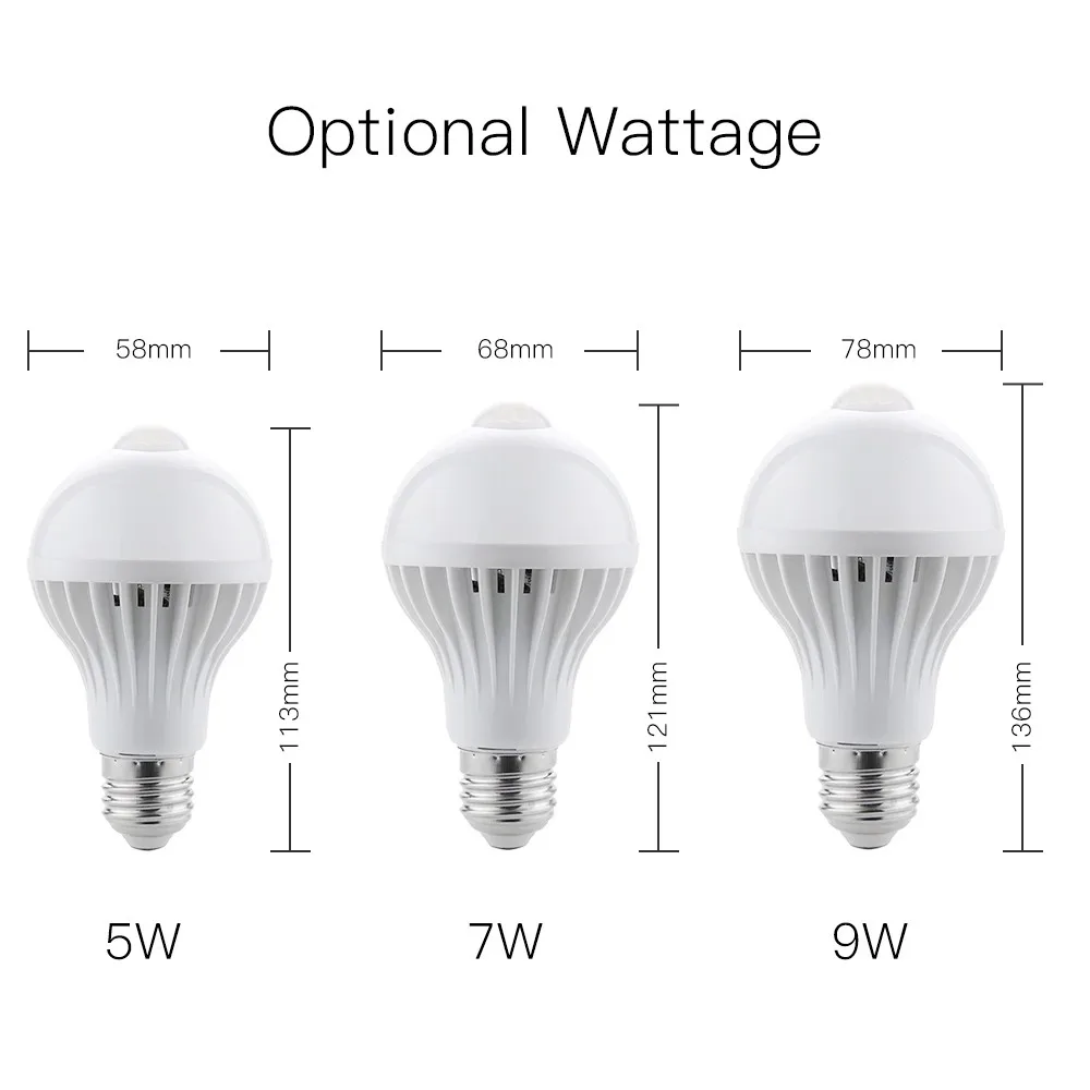E27 светодиодный движения PIR Сенсор лампы 5 W 7 9 1AC85 265V светильник Авто Смарт