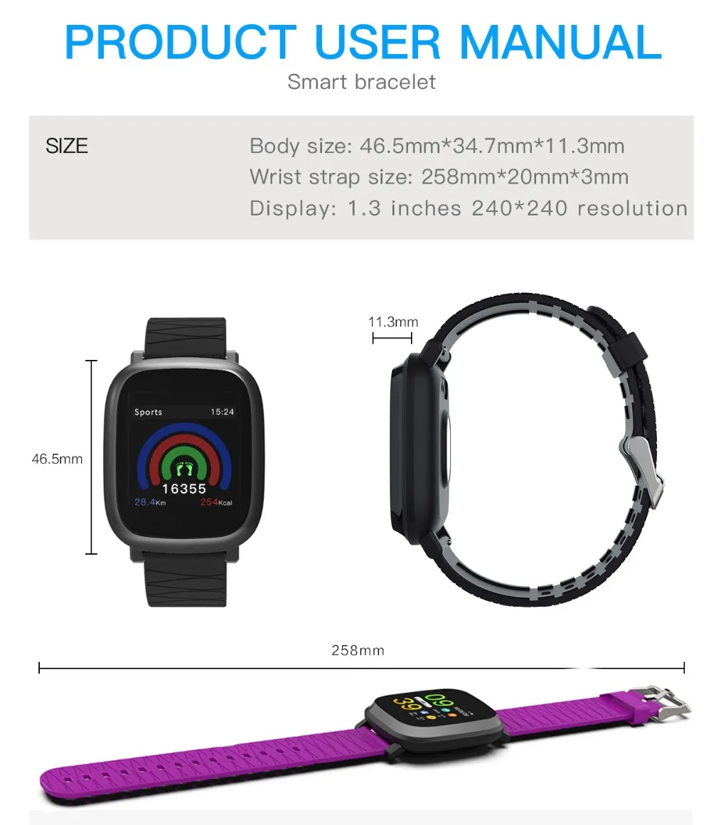 Hangrui M30 Smart Bracelet 1.3 inch Color Screen Wristband Fitness Tracker Heart Rate Tracker Waterproof Sport Smart Wristband (9)