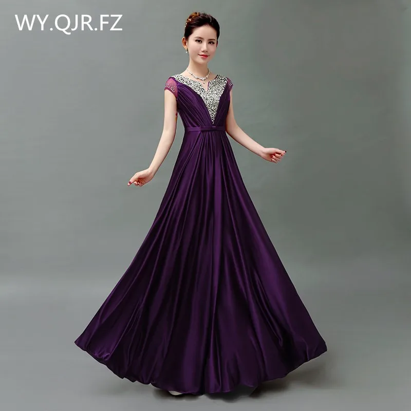 

QLY5189Z#Pruple Red blue purple Lace up Host dress toastery hostess's chorus costume long Bridesmaid dresses wholesale Graduatio