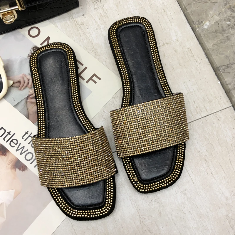 

HEE GRAND Slippers Summer Outdoor Slides Ladies Shoes Flat Bling Sequin Fashion Mixed Color Flats All Match Shoes Woman XWT1792