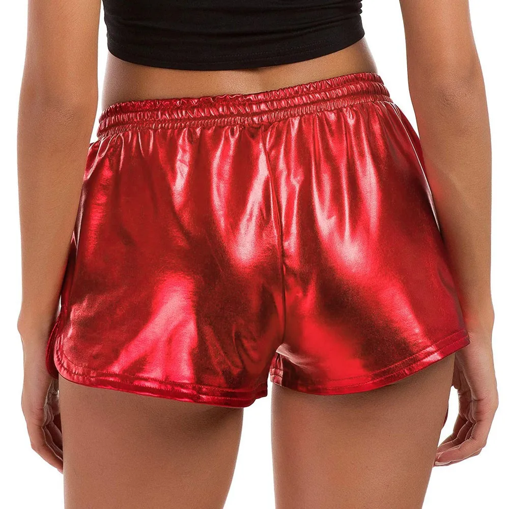 Спальное место#401 новые модные женские спортивные мини шорты с высокой талией блестящие металлические однотонные очаровательные сексуальные крутые шорты