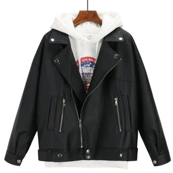 Buy Online2021 New Arrival Women Autumn Winter Leather Jacket Oversized Boyfriend Korean Style Female Faux Coat Outwear Black.