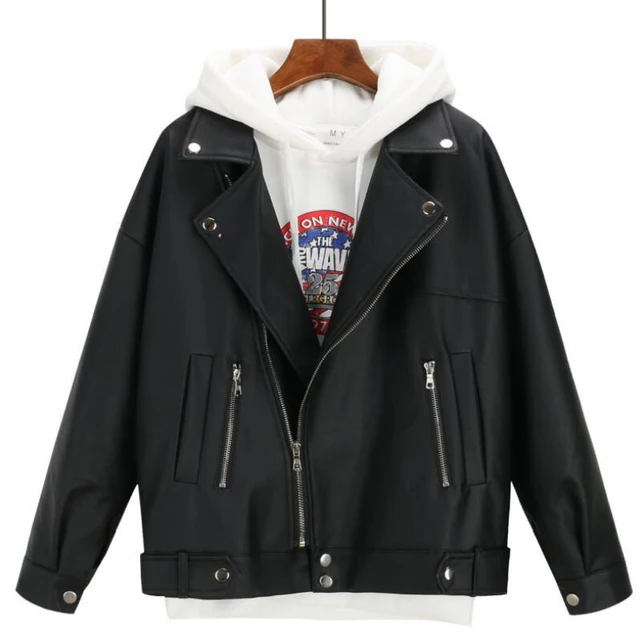US $21.84 2019 New Arrival Women Autumn Winter Leather Jacket Oversized Boyfriend Korean Style Female Faux Co