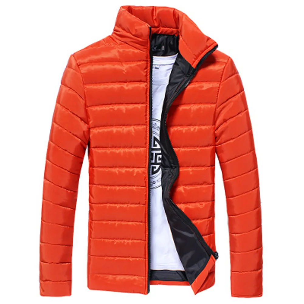 Зимнее мужское пуховое пальто, хлопковое теплое плотное пальто на молнии, пуховая куртка для мужчин, тонкий светильник, повседневное пальто - Цвет: Orange
