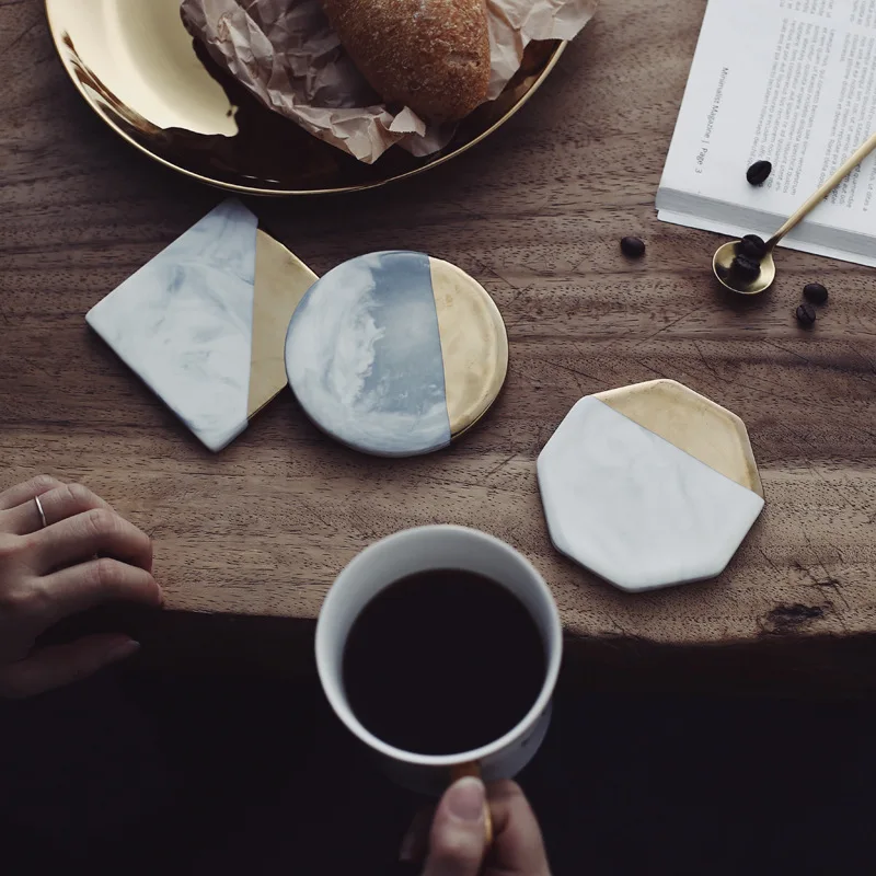 

Marble Ceramic Coaster Nordic Style Gold-plated Coaster Creative Insulation Pad Tea Coffee Coaster Cup Mat