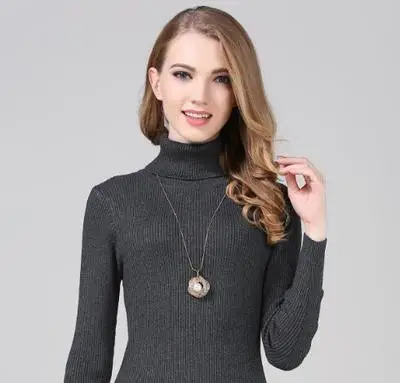 Осенний и зимний кашемировый свитер, Женский пуловер с высоким воротником, модный тонкий свитер, теплый нижний свитер, короткий свитер - Цвет: Темно-серый