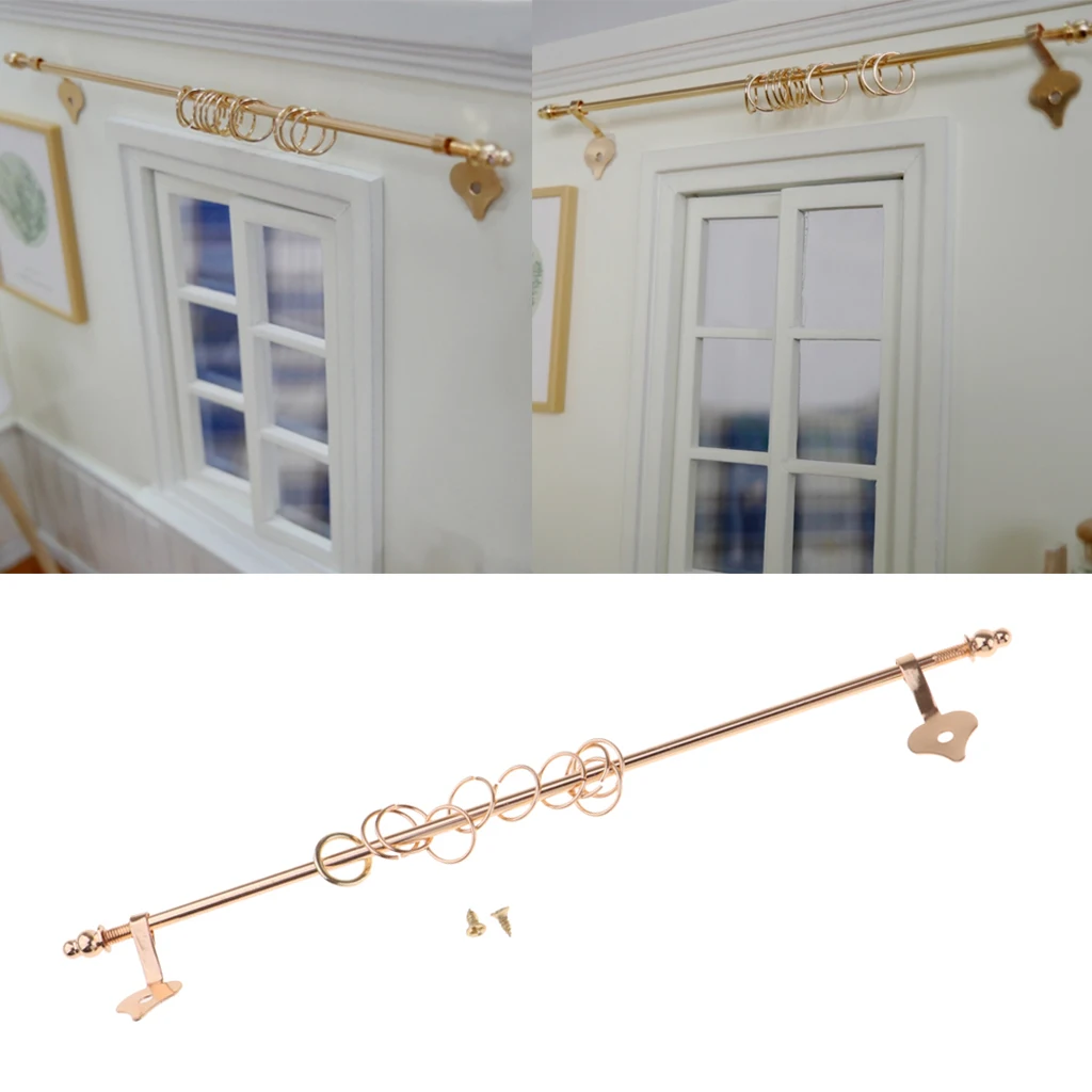 1/12 Dolls House Miniature Metal Curtain Rod Furniture Window Accessories Golden
