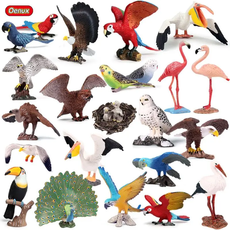 

Oenux Simulation Bird Flamingos Peacock Parrot Eagle Sea Gull Birds Animal Model Action Figures Collection Toy For Kids Gift