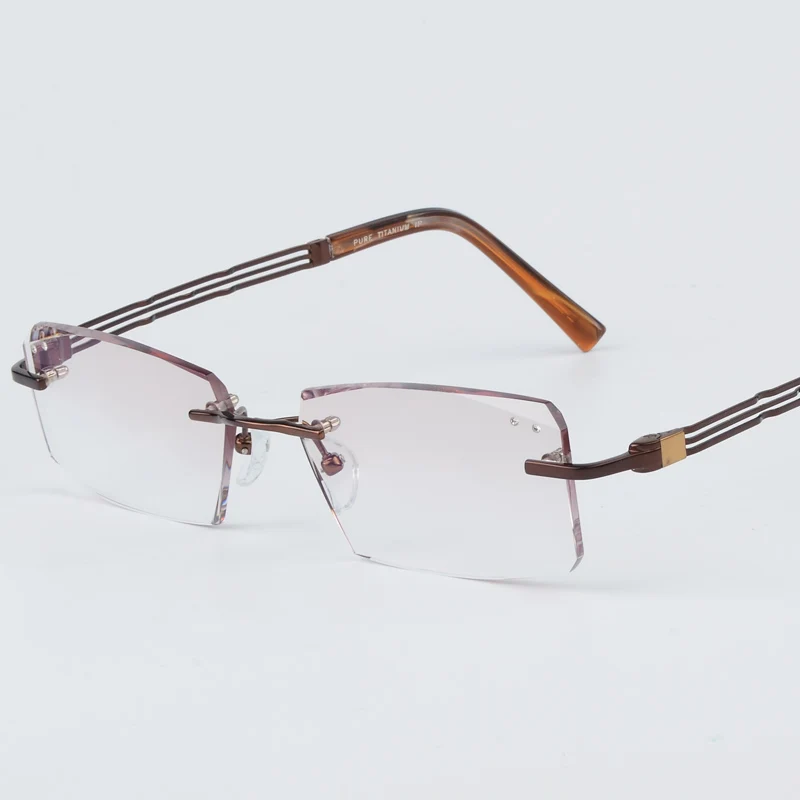 XINZE роскошные индивидуальные титановые очки без оправы мужские 1,61 высокие прозрачные линзы мужские близорукие очки золотые пресбиопические очки - Цвет оправы: Коричневый