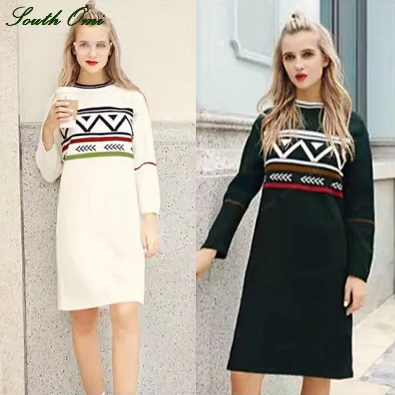 

White/black Plaids Long Sweater Women Pullover lange trui Knitwear Sweaters Pullovers Female Jumper Robe Pull Femme yarn Tricot